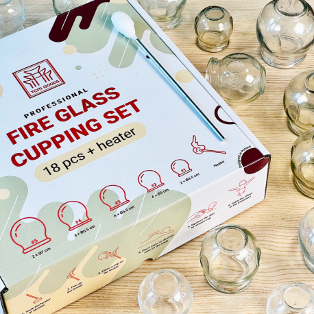Profesjonalny zestaw ogniowych baniek szklanych TCM Goods - 18 sztuk + ogrzewacz